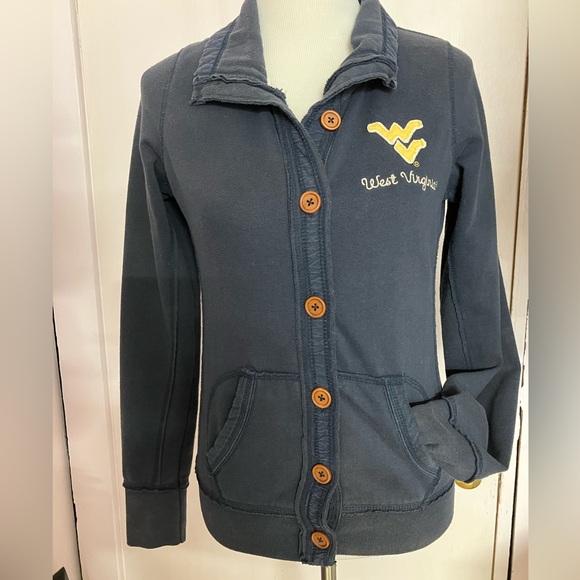 League Collegiate Wear WVU Women’s Button Front Sweatshirt, Large, Navy Blue - Picture 1 of 7